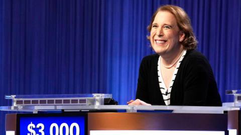Amy Schneider at the Jeopardy! podium