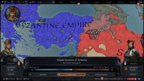 A map of the Byzantine Empire from Crusader Kings 3