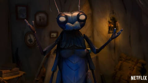 Netflix - An image of Sebastian J. Cricket in a teaser for Guillermo Del Toro’s Pinnochio, voiced by Ewan McGregor