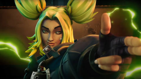 Zeri from League of Legends using her electricity and making a finger gun