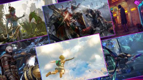 Grid featuring six images from upcoming video games in 2022