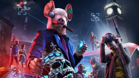 Watch Dogs: Legion artwork showing a character wearing a pig mask and holding a skull