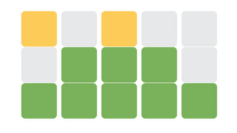 Green and yellow blocks representing guesses on wordle