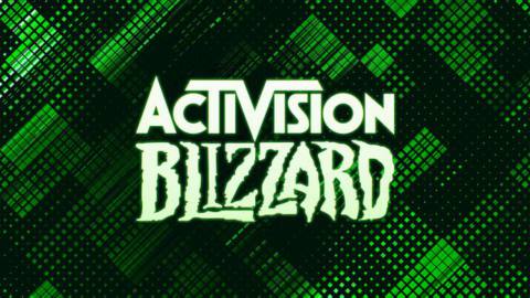 Image of green grid and shapes with the words Activision Blizzard superimposed over the top