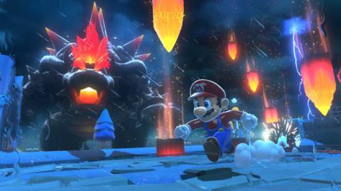 Mario runs from Fury Bowser in Bowser’s Fury