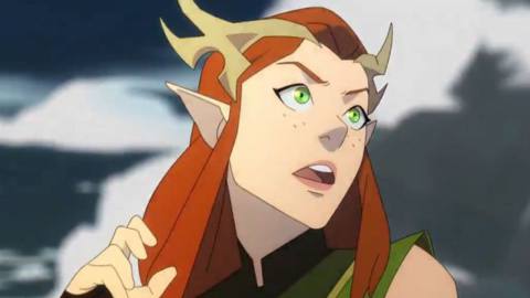 A still frame from The Legend of Vox Machina showing a character with red hair and horns.