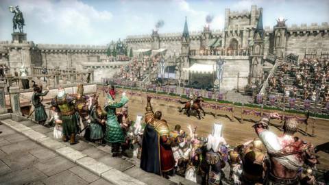Crowds cheer at a jousting tournament in Lost Ark
