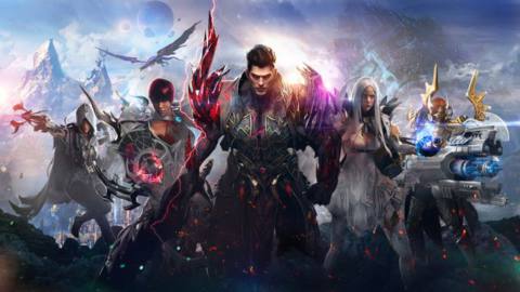 A quintet of warriors of various classes from Lost Ark