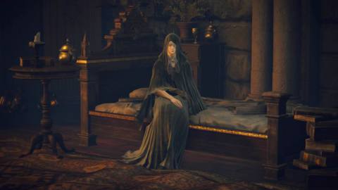 Fia the Deathbed Companion on her bed in Elden Ring’s Roundtable Hold