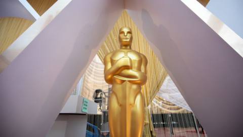 A giant Oscar statue decoration from the 2020 Academy Awards