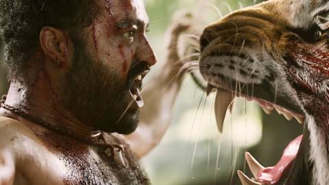 Jr NTR roars in the face of a Bengal tiger in RRR