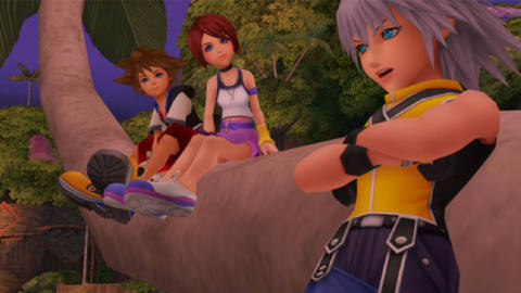 Sora, Kairi, and Riku grouped together in Kingdom Hearts