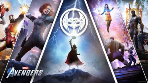 A poster highlighting the Mighty Thor’s silhouette among the rest of the Avengers
