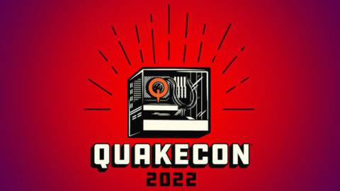 The QuakeCon 2022 logo on a red background