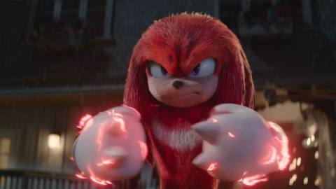 knuckles in sonic 2 movie. his knuckles are glowing with power. 