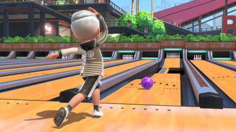 A man goes bowling in Nintendo Switch Sports