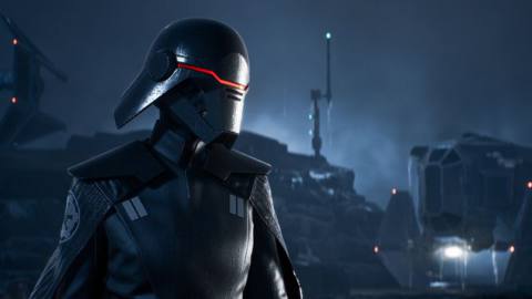 an ominous figure in a black mask and Imperial uniform looks to the left in Star Wars Jedi: Fallen Order