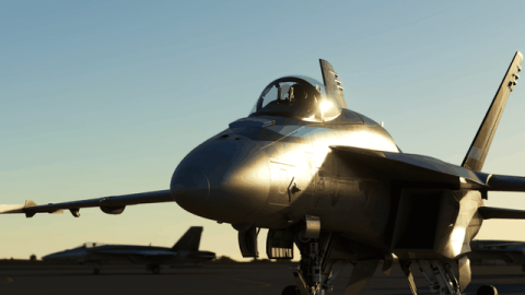 A Top Gun plane in Microsoft Flight Simulator for the Maverick expansion