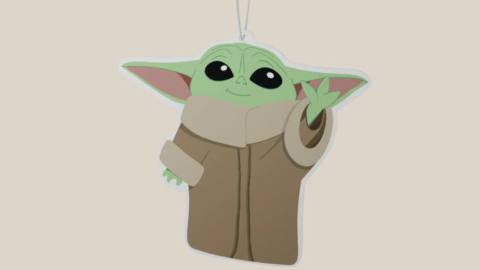 An image of a licensed air freshener shaped like a cartoon version of Grogu from The Mandalorian