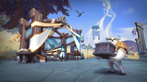 World of Warcraft: Shadowlands - a helpful owl companion stands to help in the death realm of Bastion