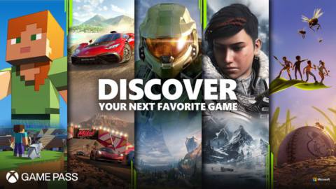 Images of Xbox Studios games like Forza and Halo behind a message that reads: discover your next favorite game