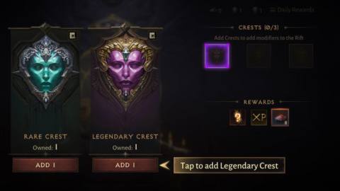 Diablo Immortal Crest selection screen