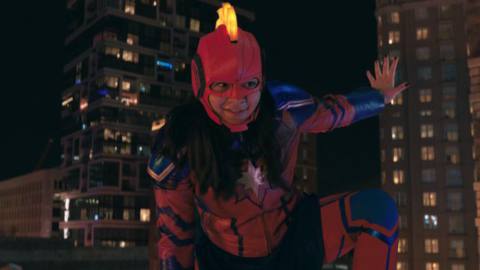 Iman Vellani as Kamala Khan, in her Captain Marvel cosplay outfit in Ms. Marvel