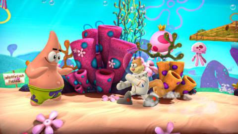 Sandy Cheeks and Patrick Star from Spongebob SquarePants in the video game Nickelodeon All-Star Brawl
