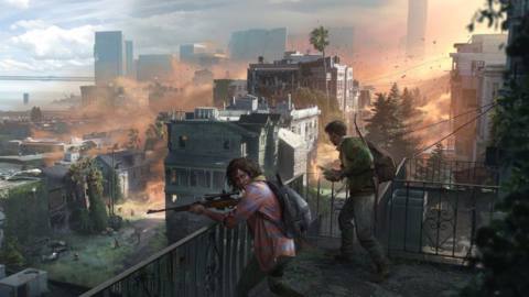 Concept art of survivors on a balcony in multiplayer The Last of Us game, Factions