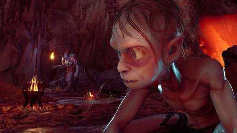 Gollum looks around an orc factor in the Lord of the Rings: Gollum game