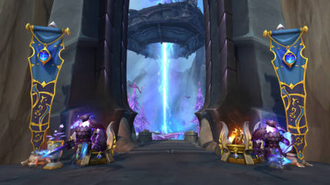 Two elementals stand guard in The Azure Span in World of Warcraft: Dragonflight