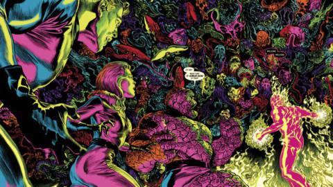 The Fantastic Four enter a chamber full of monsters of every color