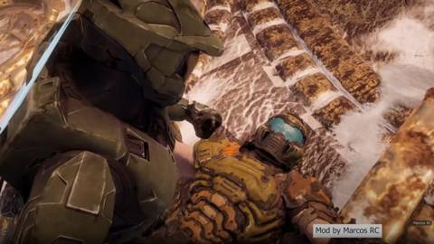 Watch Master Chief and Doomguy duke it out in God of War mod