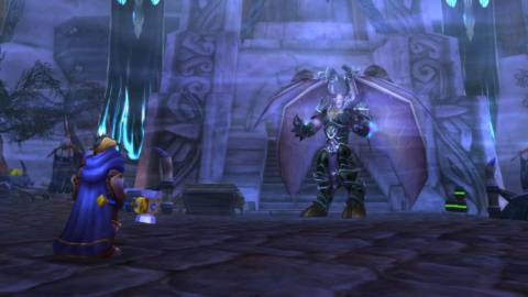World of Warcraft: Wrath of the Lich King Classic - Arthas Menethil faces off against the Dreadlord Mal’Ganis in the ruined city of Stratholme in a Caverns of Time dungeon that takes players back to the past.