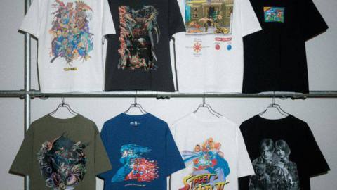 A stock photo of Uniqlo’s Capcom 40th Anniversary collection of T-Shirts