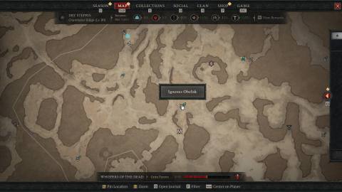 Diablo 4 season 3 screenshot of map location for Arcane Tremors