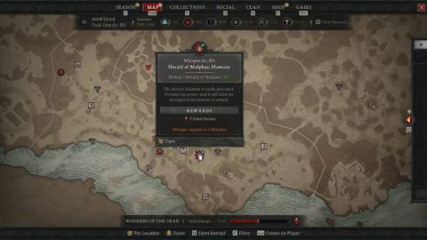 Diablo 4 season 3 screenshot of map location for Arcane Tremors