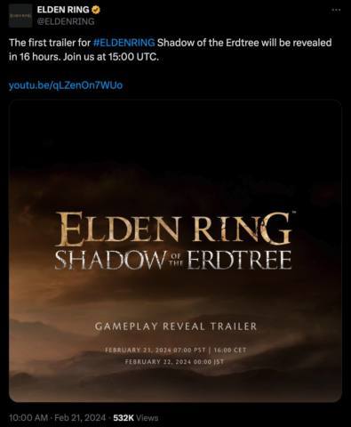 Elden Ring: Shadow of the Erdtree DLC will be officially revealed in hours