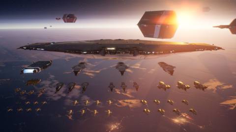 A fleet stands proudly, defending its orbital depots.