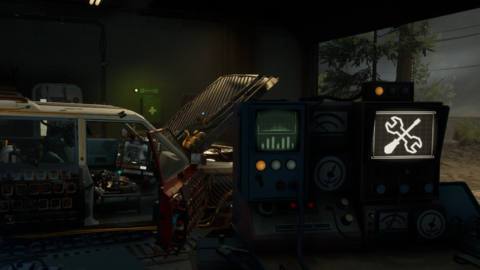 Pacific Drive car with the tinker station in the auto shop