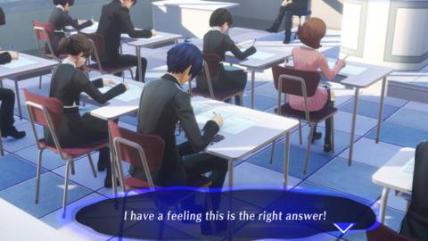 The protagonist takes an exam in Persona 3 Reload
