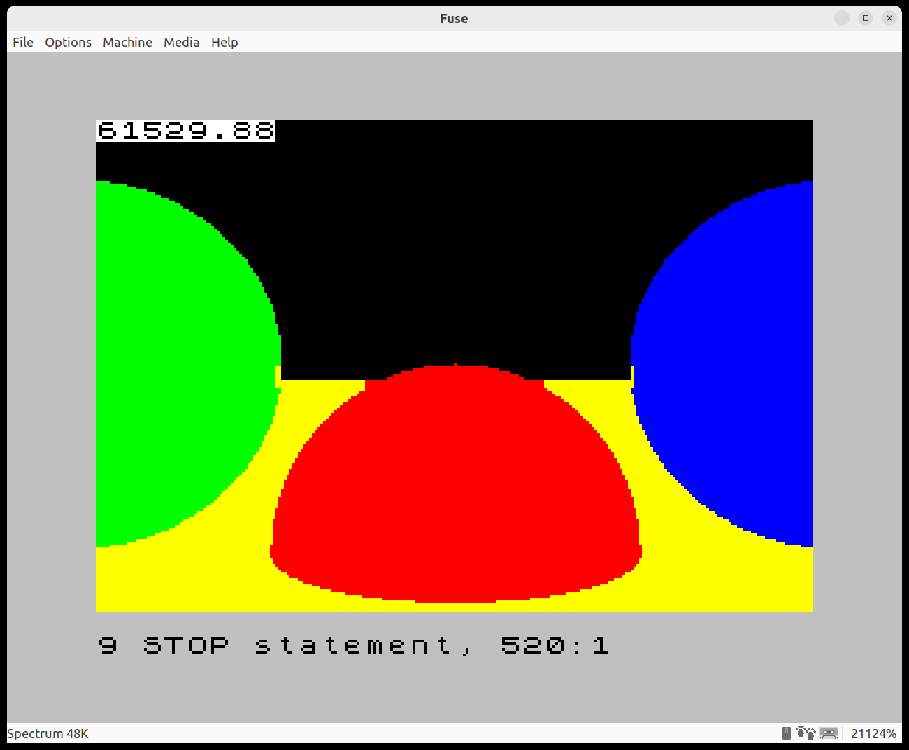 A ray-traced image on the ZX Spectrum showing attribute clash.