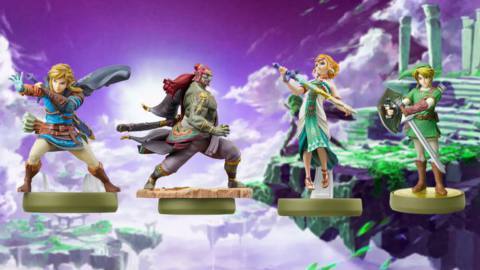 A composite image featuring stock photos of Legend of Zelda amiibo