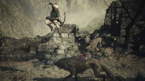 An Archer shoots a wolf from above in key art for Dragon’s Dogma 2.