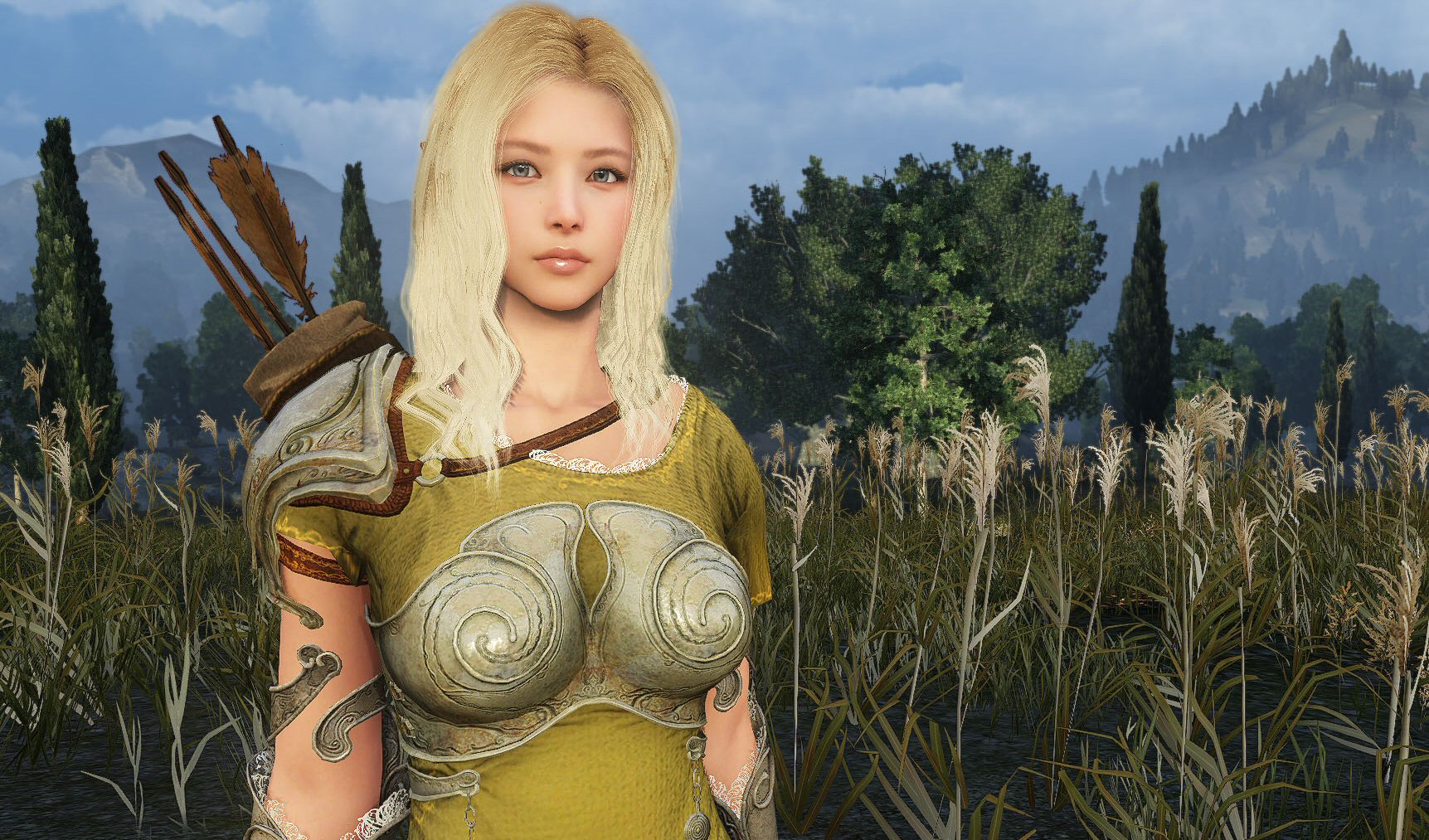 Best MMOs: Black Desert Online - An archer in a shirt and metal plate armor stands in a field.