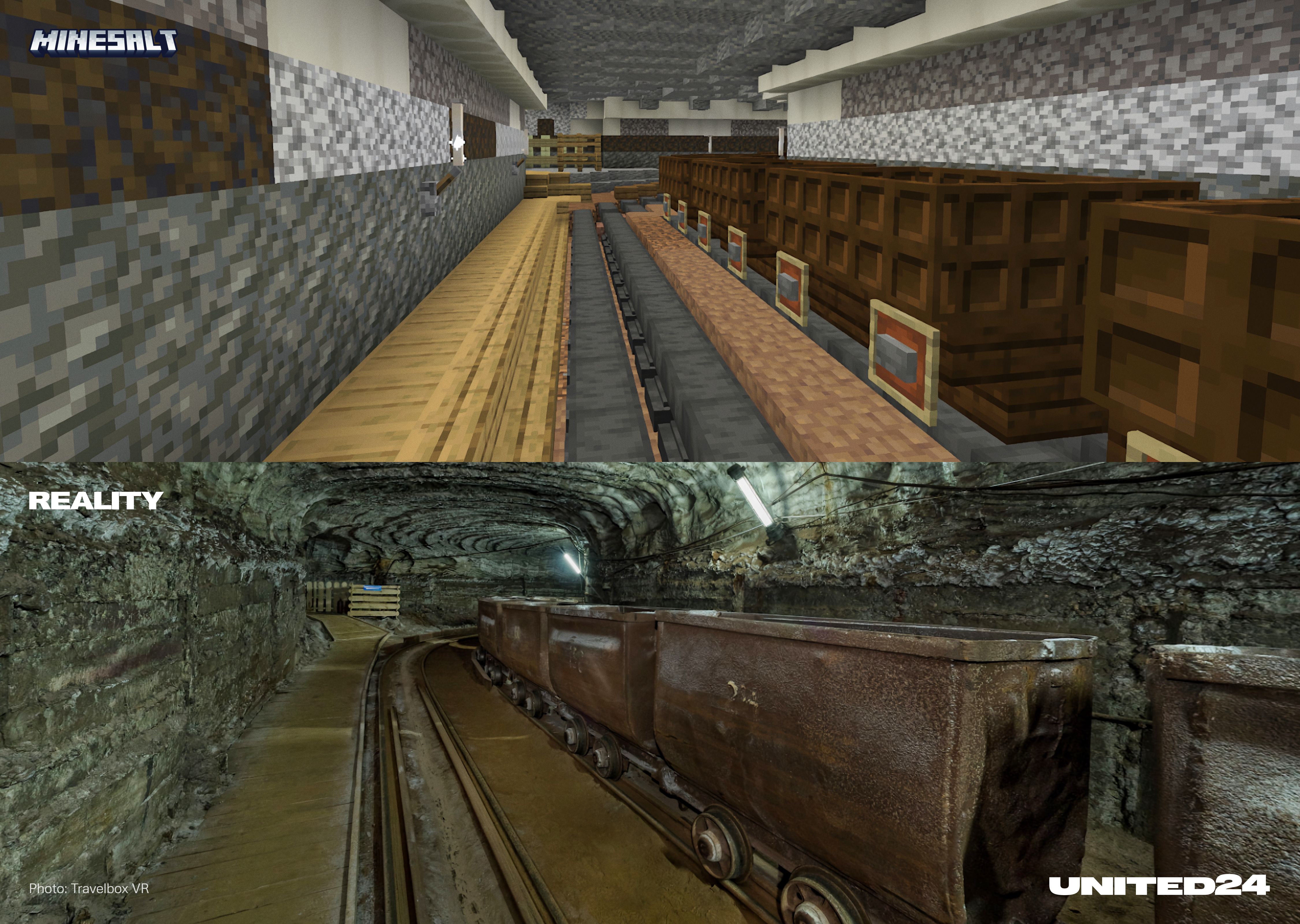 Minesalt screenshot - a recreation of the Soledar salit mines in Minecraft