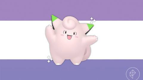 Shiny Clefairy on a purple gradient background.