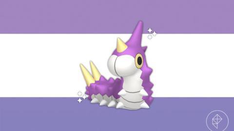 A shiny Wurmple on a purple gradient background