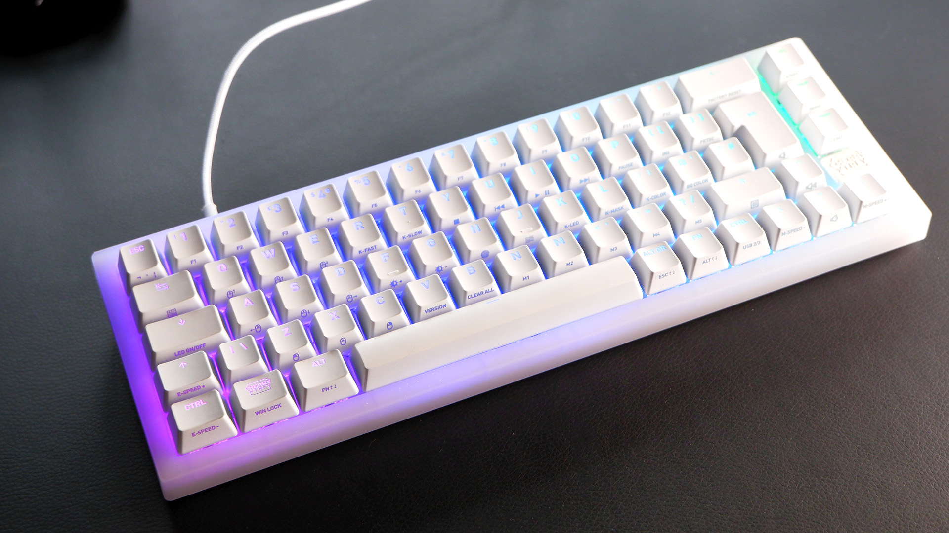 The Cherry K5V2 gaming keyboard with new Cherry MX2A switches on a desk.