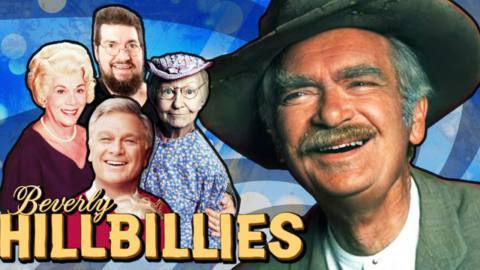 Thumbnail for The Beverly Hillbillies YouTube video. It shows Jed smiling, with the family on the left.